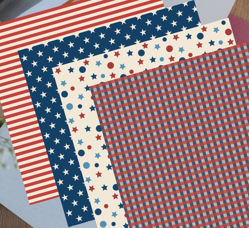 Preview of 4 Seamless Digital Papers with Stars & Stripes