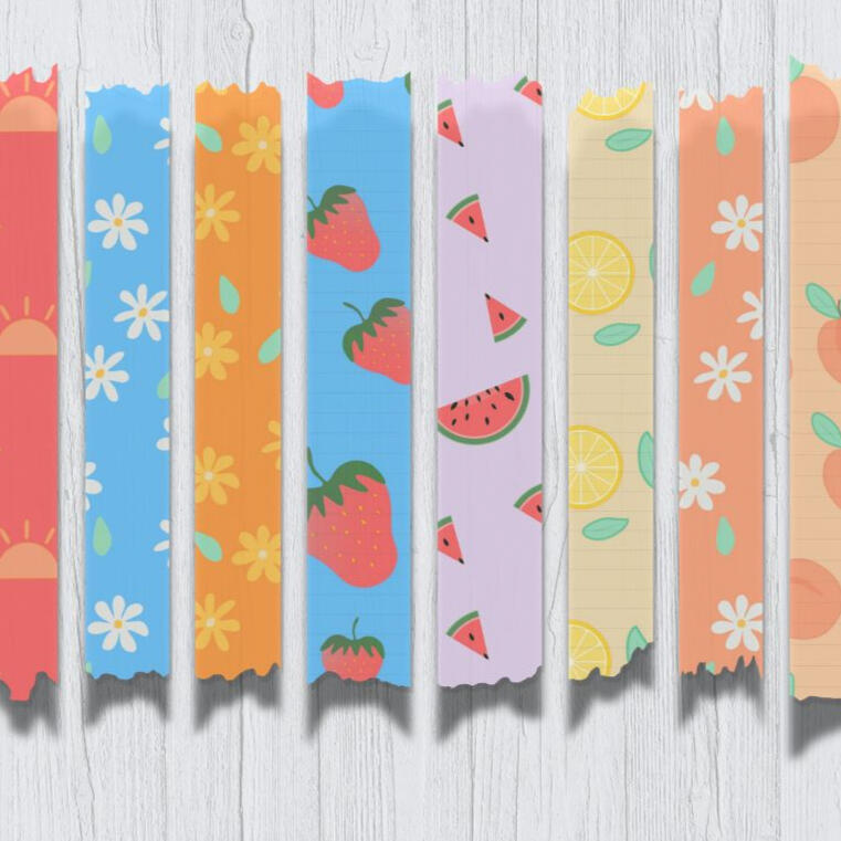 Preview of 8 Printable Washi Strips in vibrant summer hues